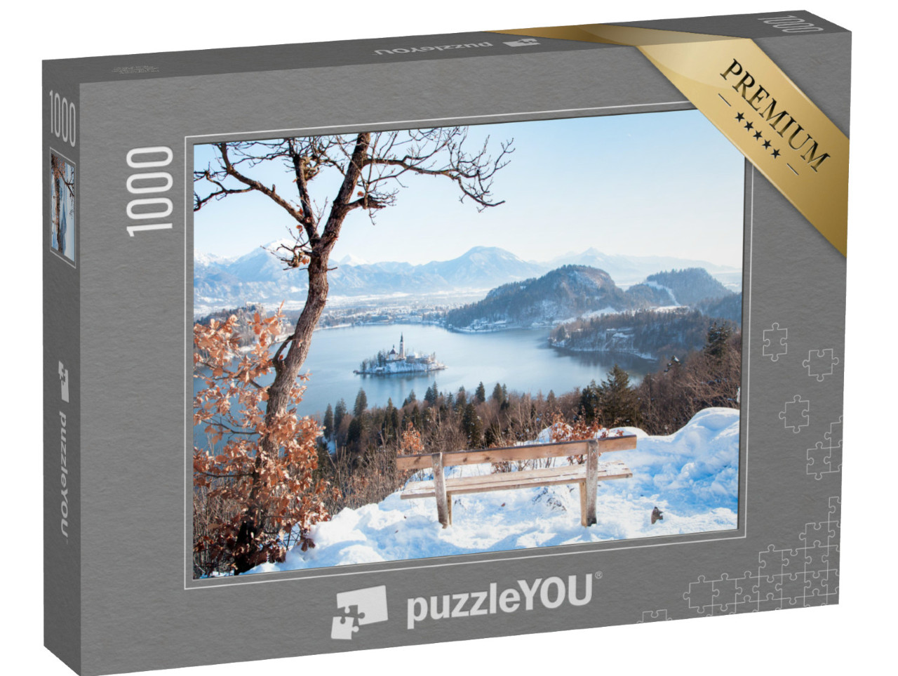 Puzzle 1000 pezzi „Vista del lago di Bled con l'isola di Bled, Slovenia“