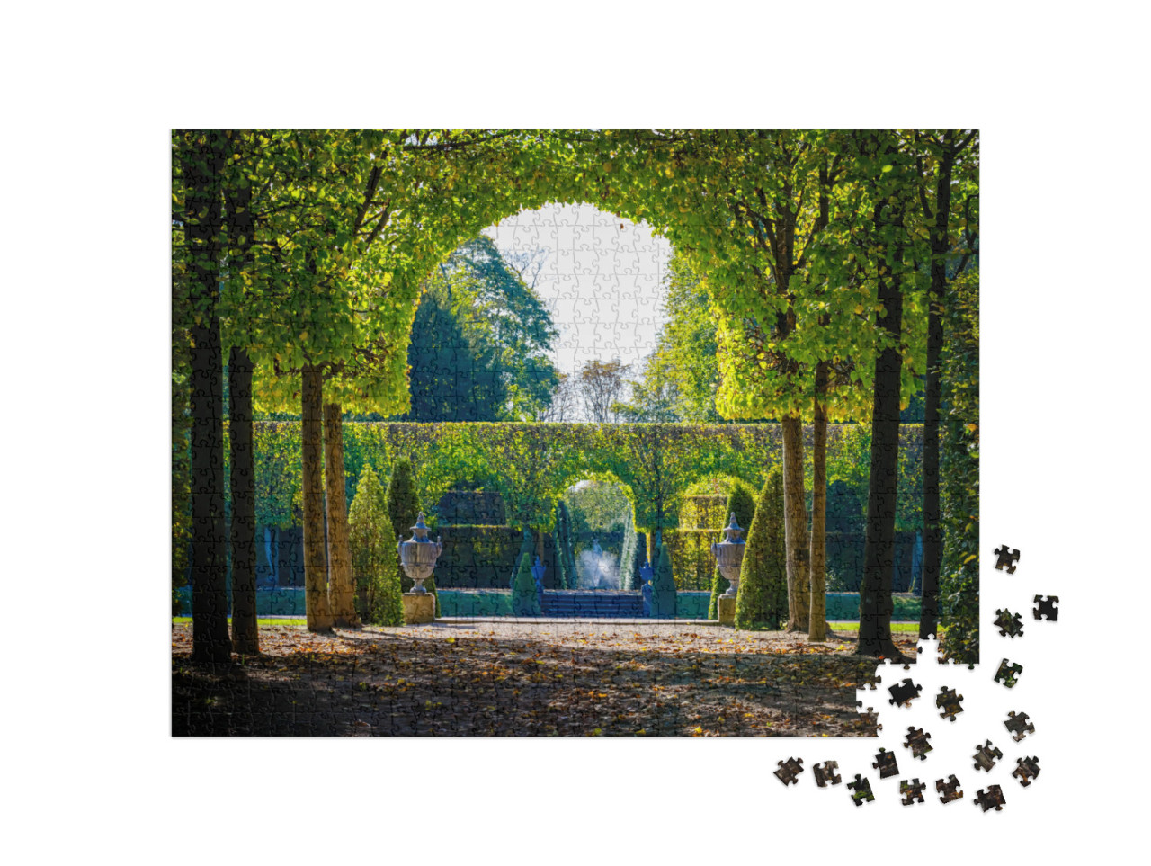 Puzzle 1000 pezzi „Alberi verdi nei giardini del palazzo di Schwetzingen, Baden Württemberg“