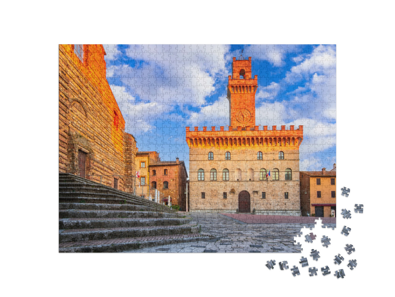 Puzzle 1000 pezzi „Montepulciano, Italia. Bella veduta del paesaggio urbano su Piazza Grande e sul Municipio“