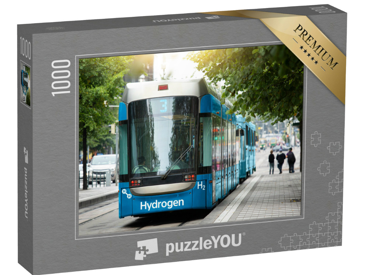 Puzzle 1000 pezzi „Un tram a celle a combustibile a idrogeno è parcheggiato presso la stazione“