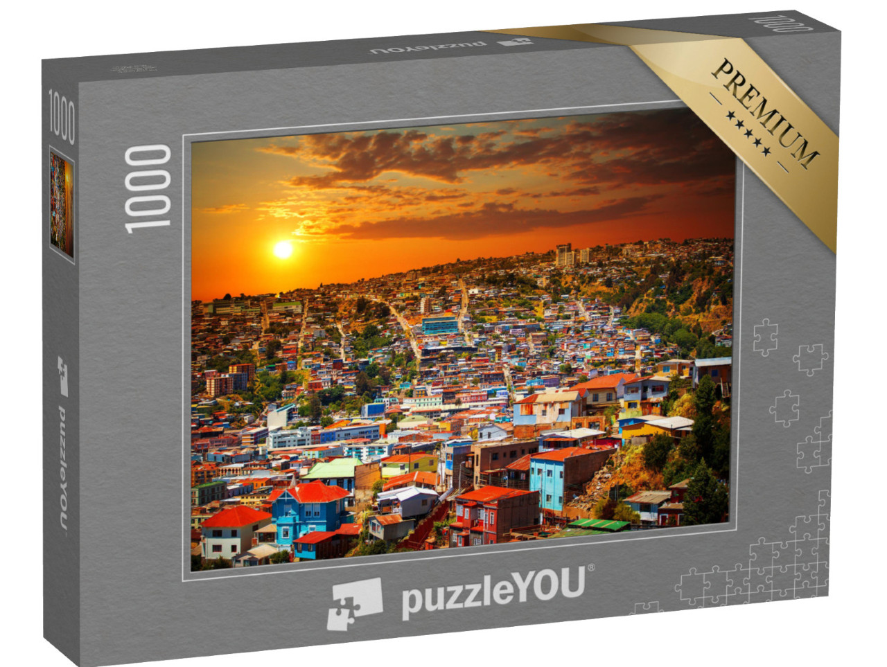 Puzzle 1000 pezzi „Edifici colorati sulle colline della città di Valparaiso, Patrimonio dell'Umanità dell'UNESCO, Cile“