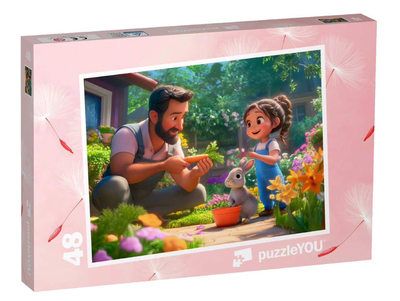 Puzzle 48 pezzi „Divertimento primaverile con papà e coniglio“