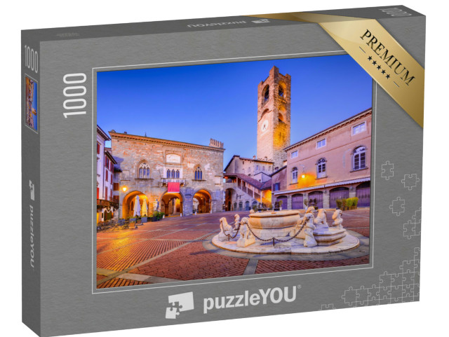 Puzzle 1000 pezzi „Bergamo, Italia - Piazza Vecchia in Città Alta, crepuscolo mattutino, bella città storica in Lombardia“