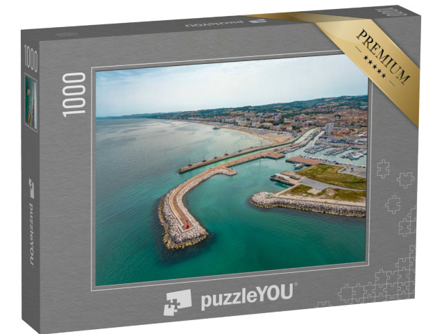 Puzzle 1000 pezzi „Veduta aerea panoramica del mare e della spiaggia di velluto di Senigallia, in provincia di Ancona Marche“