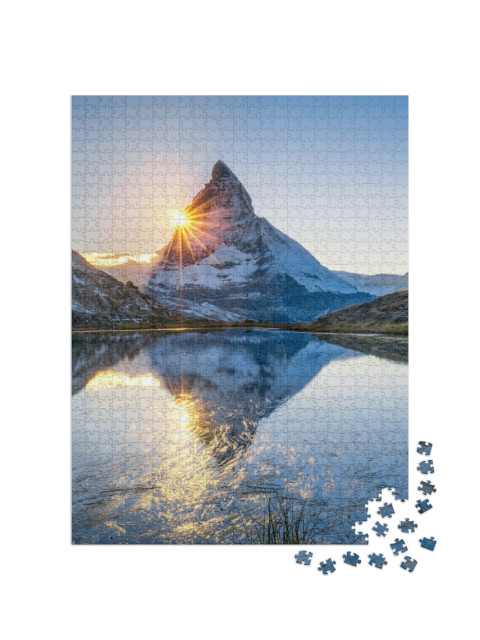 Puzzle 1000 pezzi „Alba al Riffelsee e al Cervino, Svizzera“