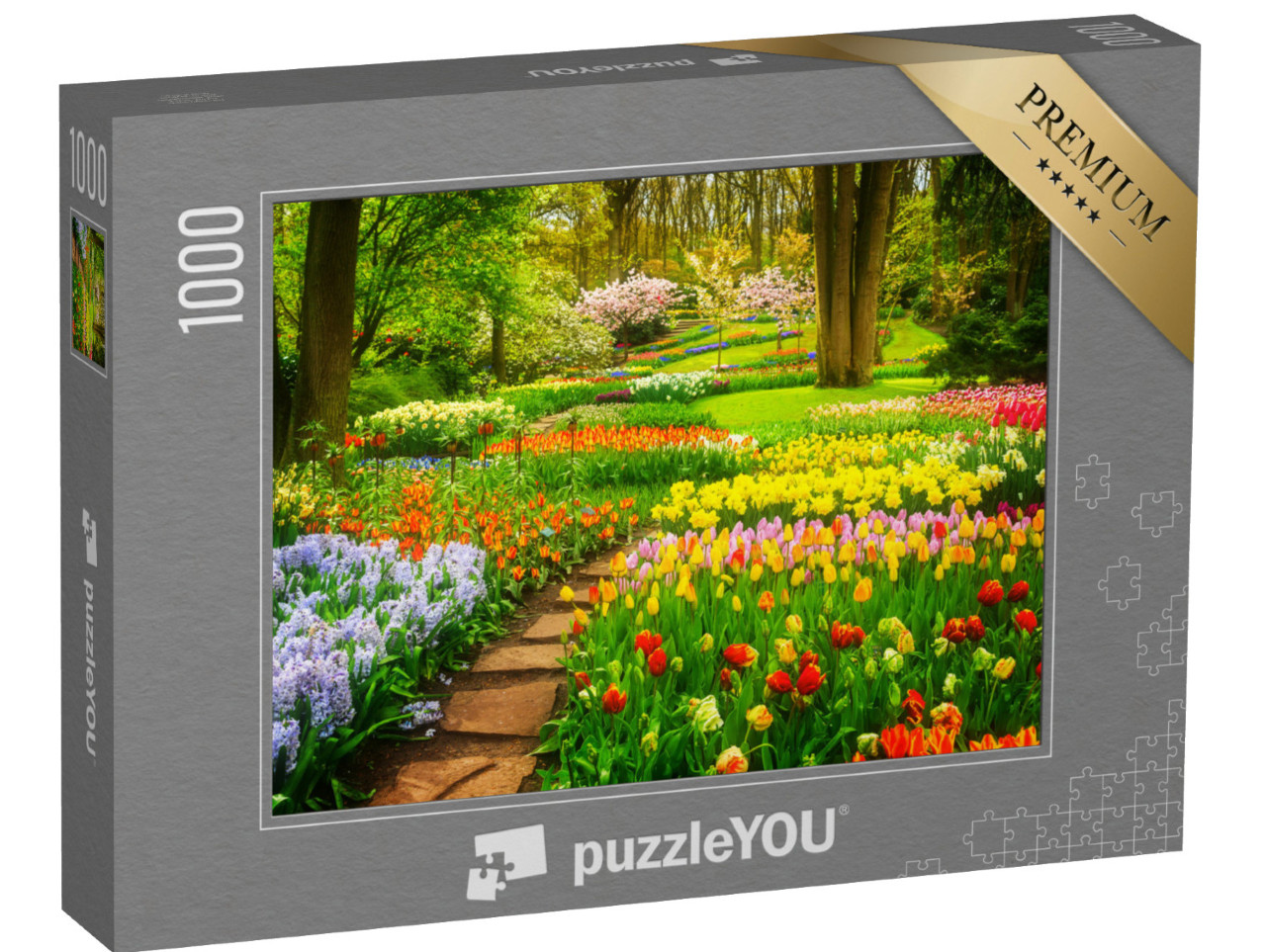 Puzzle 1000 pezzi „Aiuole di tulipani colorati nel parco“