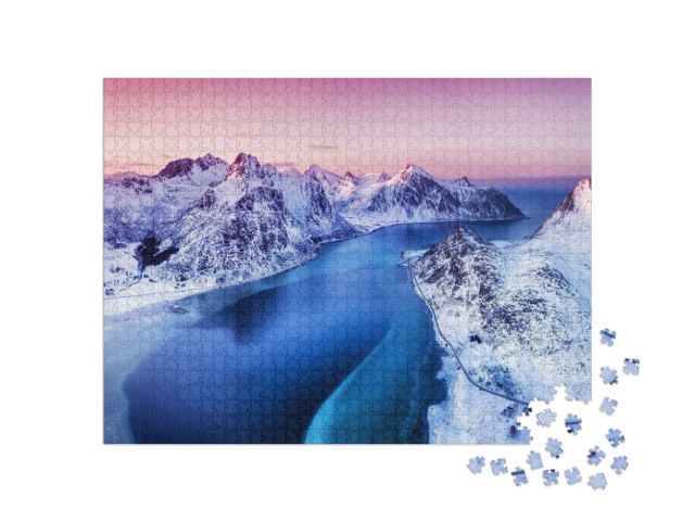 Puzzle 1000 pezzi „Veduta aerea delle Isole Lofoten: Montagne e mare, Norvegia“