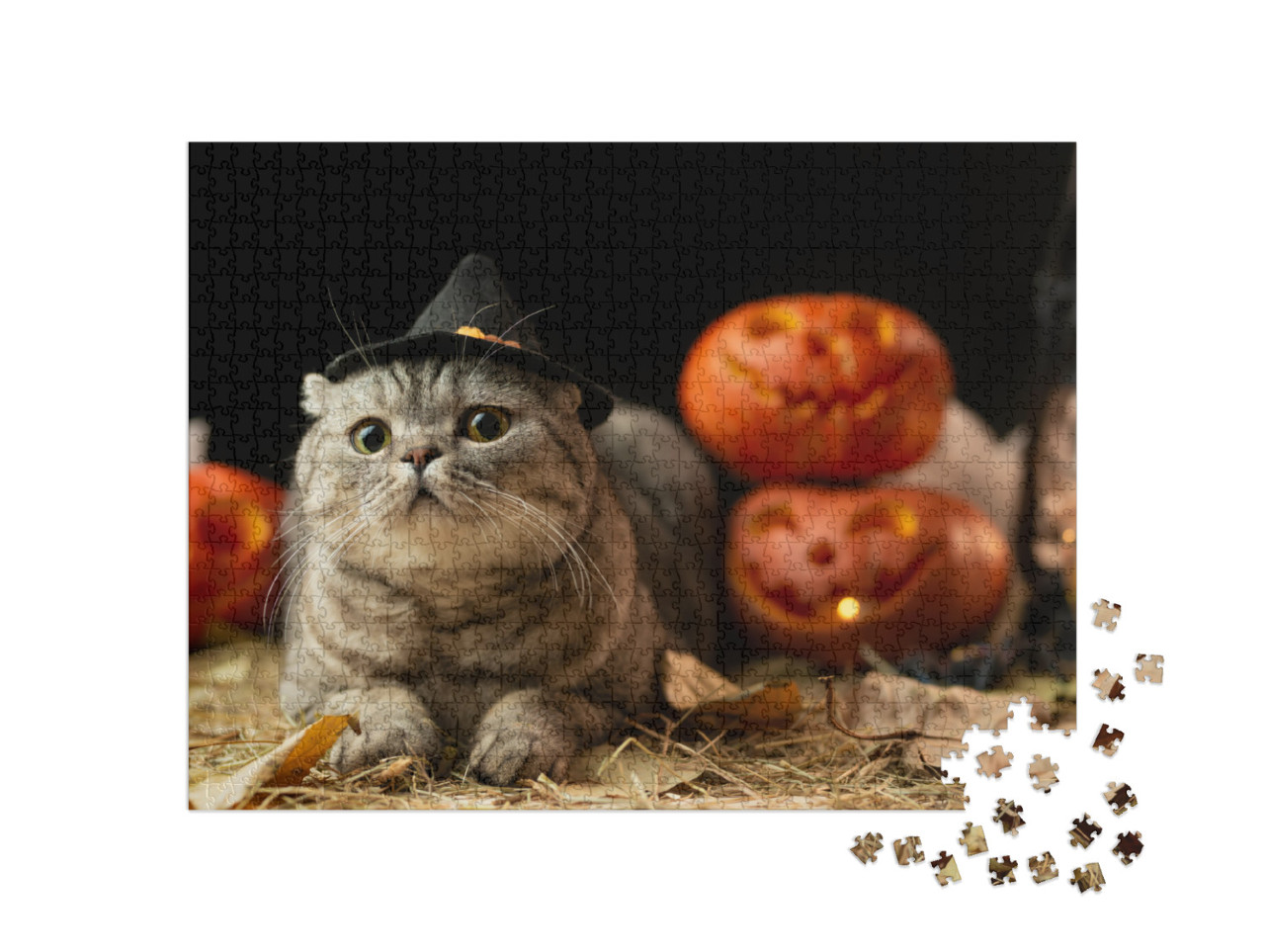 Puzzle 1000 pezzi „Gatto di Halloween con cappello“