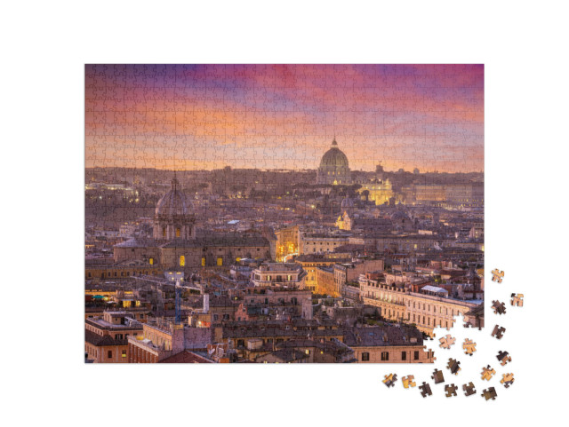 Puzzle 1000 pezzi „Roma, paesaggio urbano italiano al tramonto.“