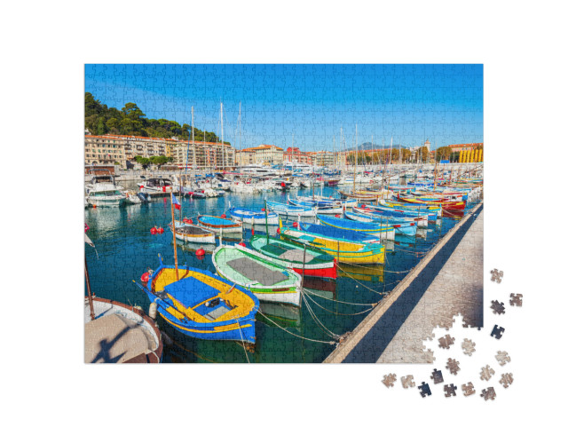 Puzzle 1000 pezzi „Porto di Nizza con barche e yacht, Costa Azzurra in Francia“