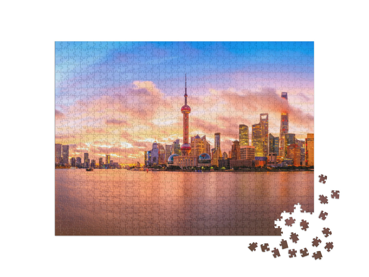 Puzzle 1000 pezzi „Skyline al tramonto a Shanghai“