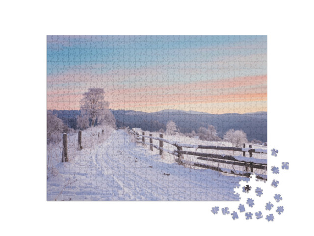 Puzzle 1000 pezzi „Fantastico paesaggio invernale di sera“