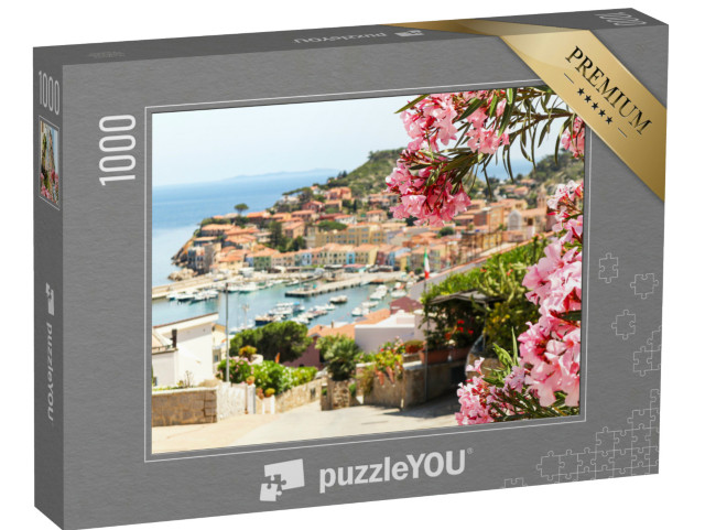 Puzzle 1000 pezzi „Il porto e il centro storico di Giglio Porto sull'Isola del Giglio, un'isola dell'arcipelago toscano“