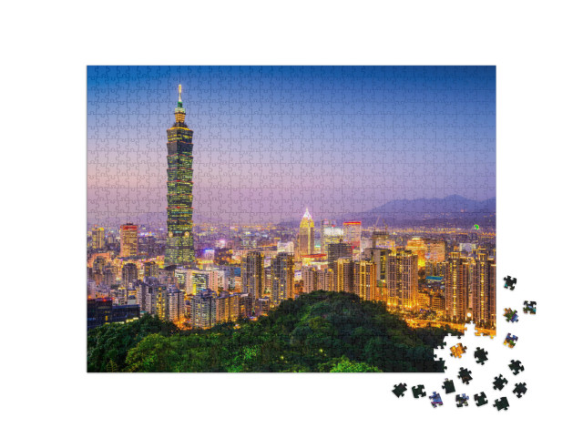 Puzzle 1000 pezzi „Lo skyline della città di Taipei al tramonto“