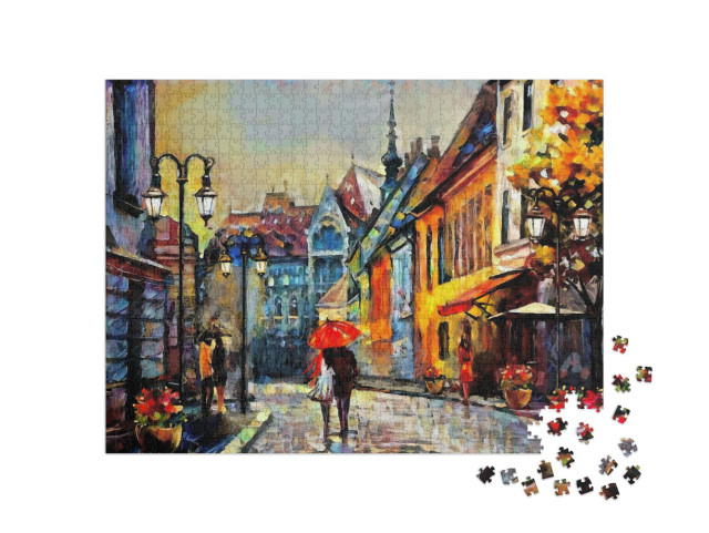 Puzzle 1000 pezzi „Dipinto a olio della città europea di Budapest, Ungheria“