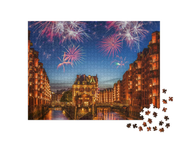 Puzzle 1000 pezzi „Fuochi d'artificio su Amburgo“