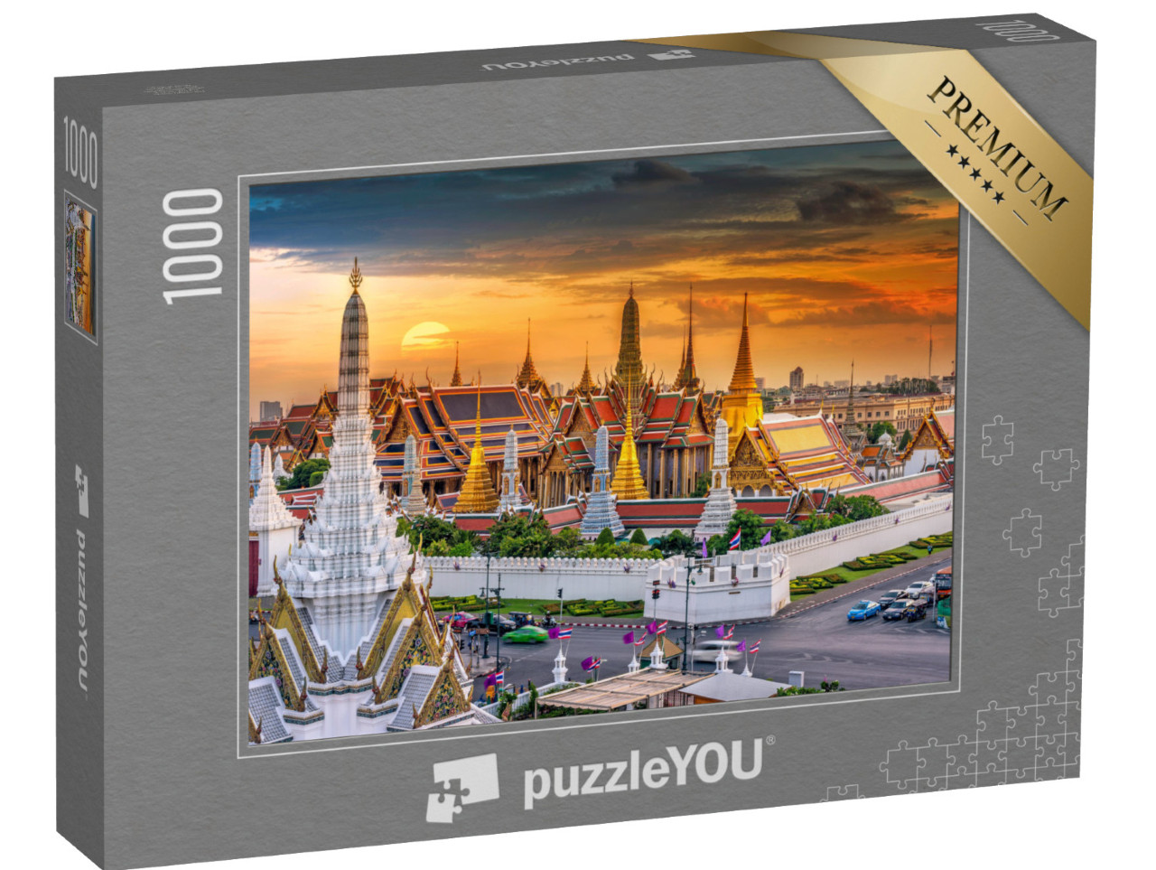 Puzzle 1000 pezzi „Il Grand Palace e il tempio Wat Phra Keaw al tramonto, Bangkok, Thailandia“