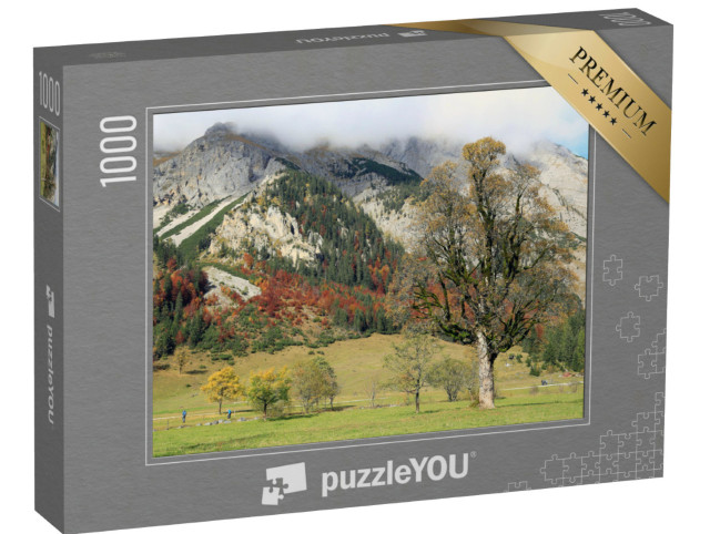 Puzzle 1000 pezzi „Montagne autunnali del Karwendel presso il monumento naturale Großer Ahornboden, Austria“