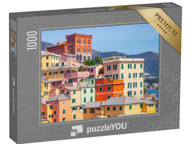 Puzzle 1000 pezzi „Case colorate e luminose in riva al mare a Genova, Italia.“