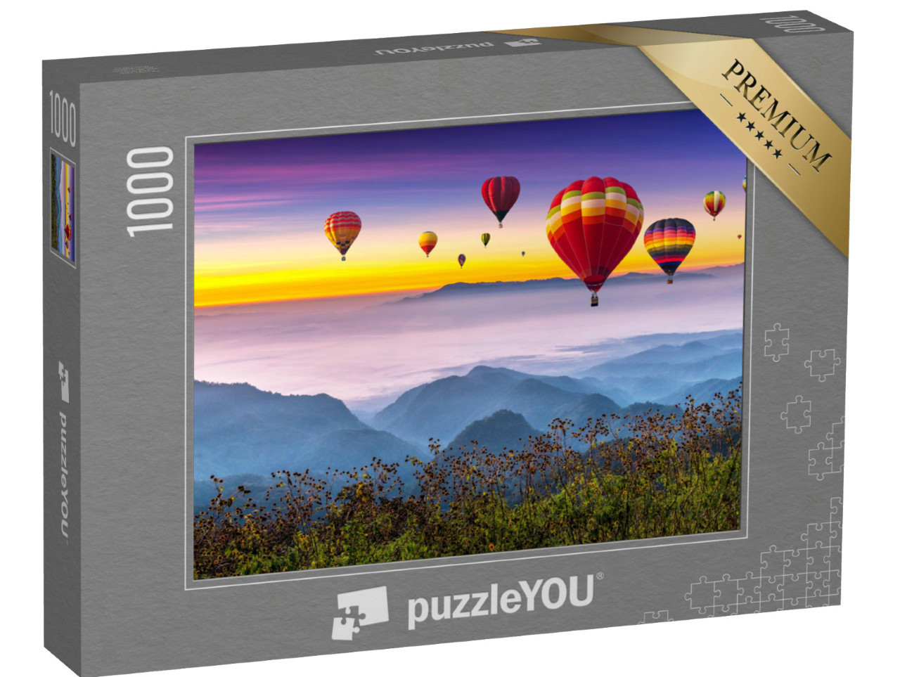 Puzzle 1000 pezzi „Mongolfiere colorate all'alba“