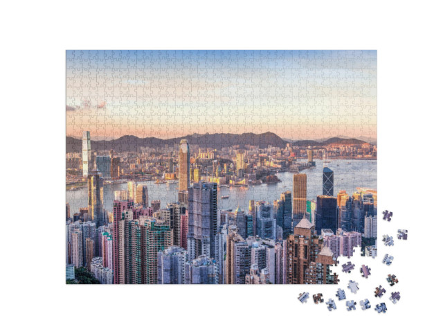 Puzzle 1000 pezzi „Il porto di Victoria con vista sul Victoria Peak, Hong Kong“