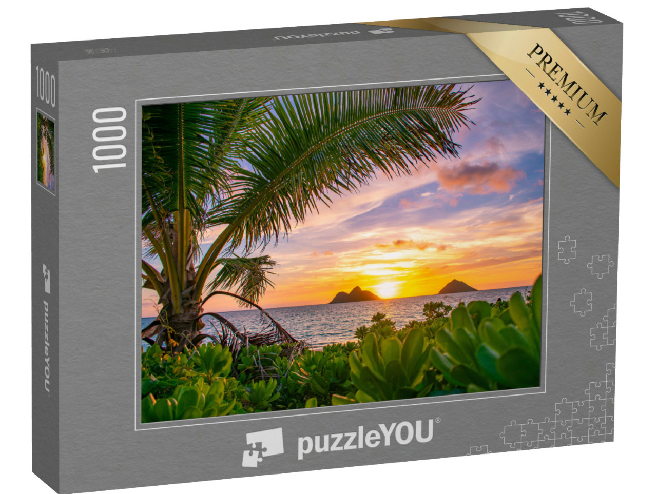 Puzzle 1000 pezzi „Splendida alba tropicale sulla spiaggia di Lanikai, Oahu, Hawaii“