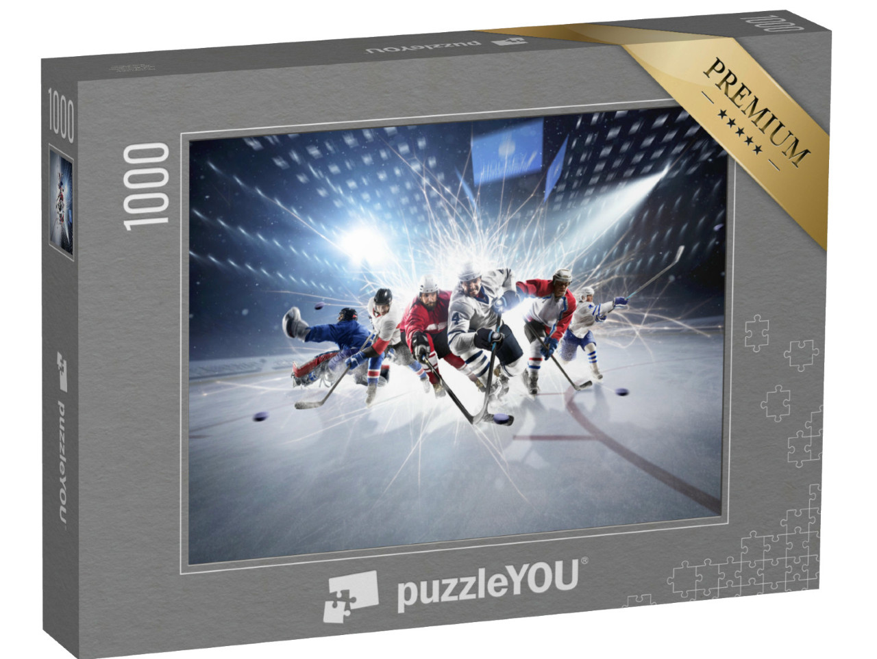 Puzzle 1000 pezzi „Collage di giocatori di hockey su ghiaccio in azione“