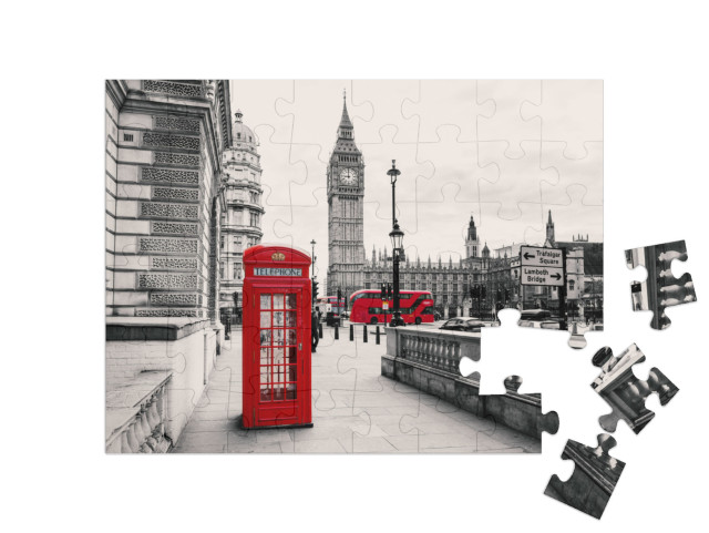 Puzzle 48 pezzi „Cabina telefonica rossa: simbolo di Londra, Inghilterra“