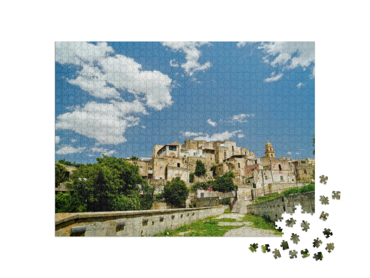 Puzzle 1000 pezzi „i vicoli e la gravina del centro storico di Gravina di Puglia. Italia“