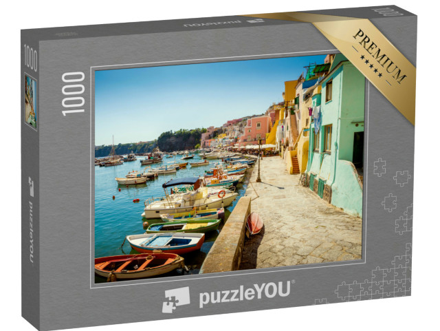 Puzzle 1000 pezzi „Il colorato villaggio della Corricella, sull'isola di Procida, in Italia“