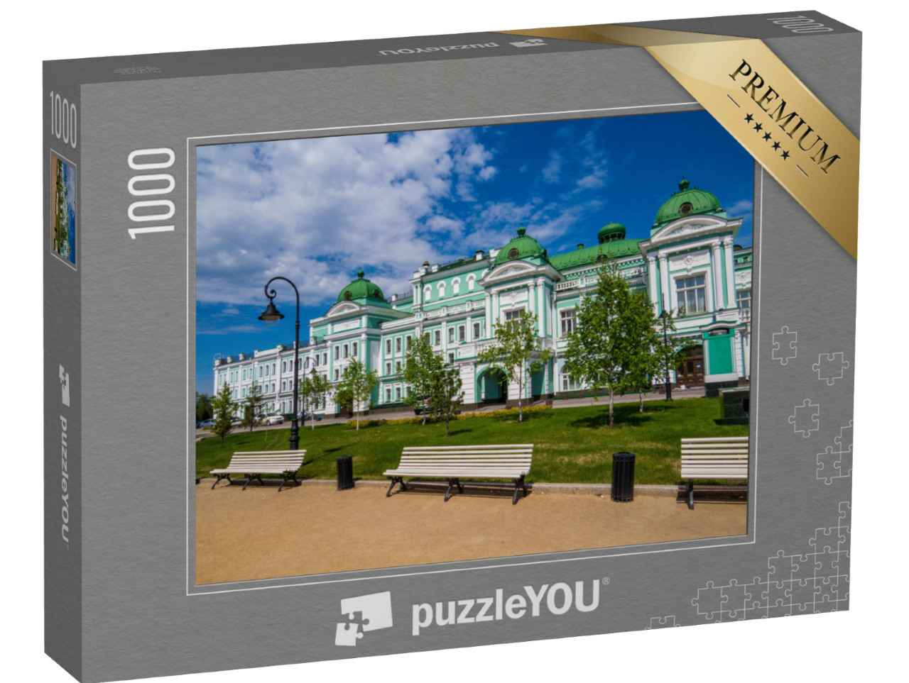 Puzzle 1000 pezzi „Vista del Teatro Drammatico di Omsk, Russia“
