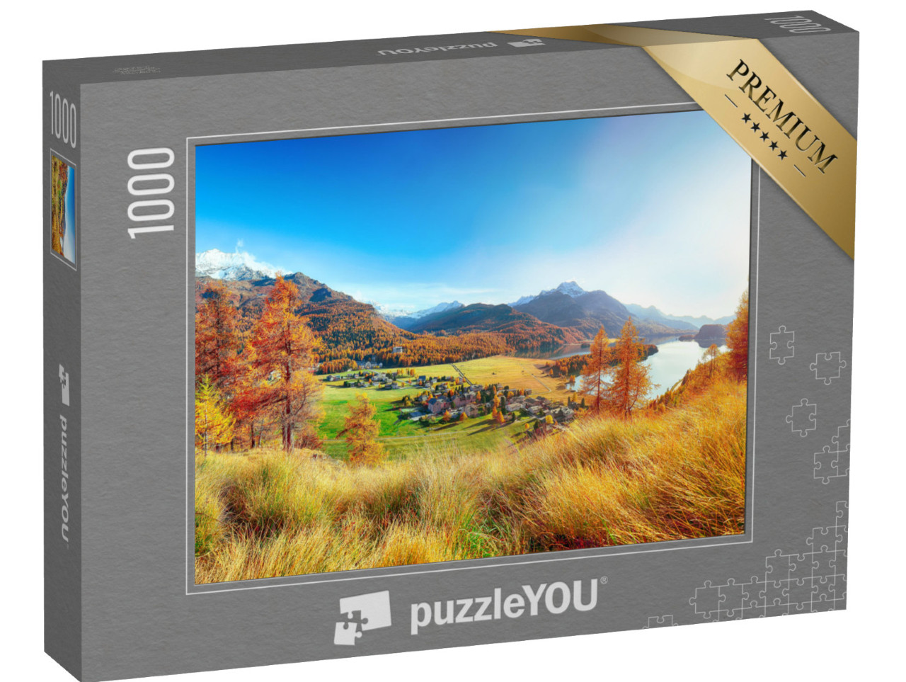 Puzzle 1000 pezzi „Panorama autunnale su Sils in Engadina“