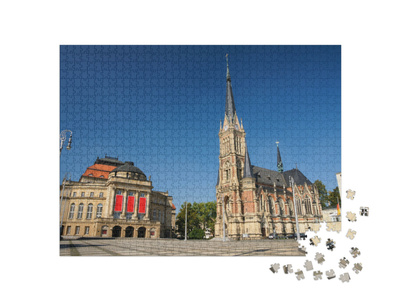 Puzzle 1000 pezzi „Piazza del teatro di Chemnitz con l'opera, Germania“