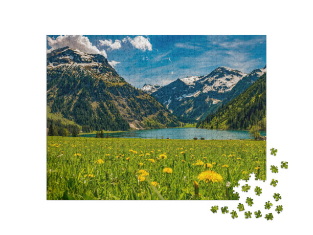 Puzzle 1000 pezzi „Vilsalpsee in primavera, Tannheimer Tal, Austria“