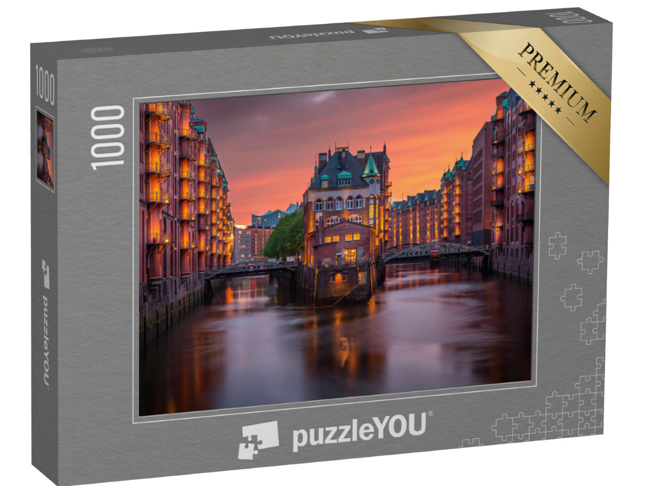 Puzzle 1000 pezzi „Sera sulla Speicherstadt di Amburgo, Germania“