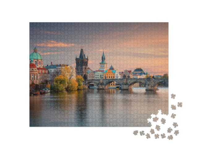 Puzzle 1000 pezzi „Praga, Repubblica Ceca: il famoso Ponte Carlo al tramonto“