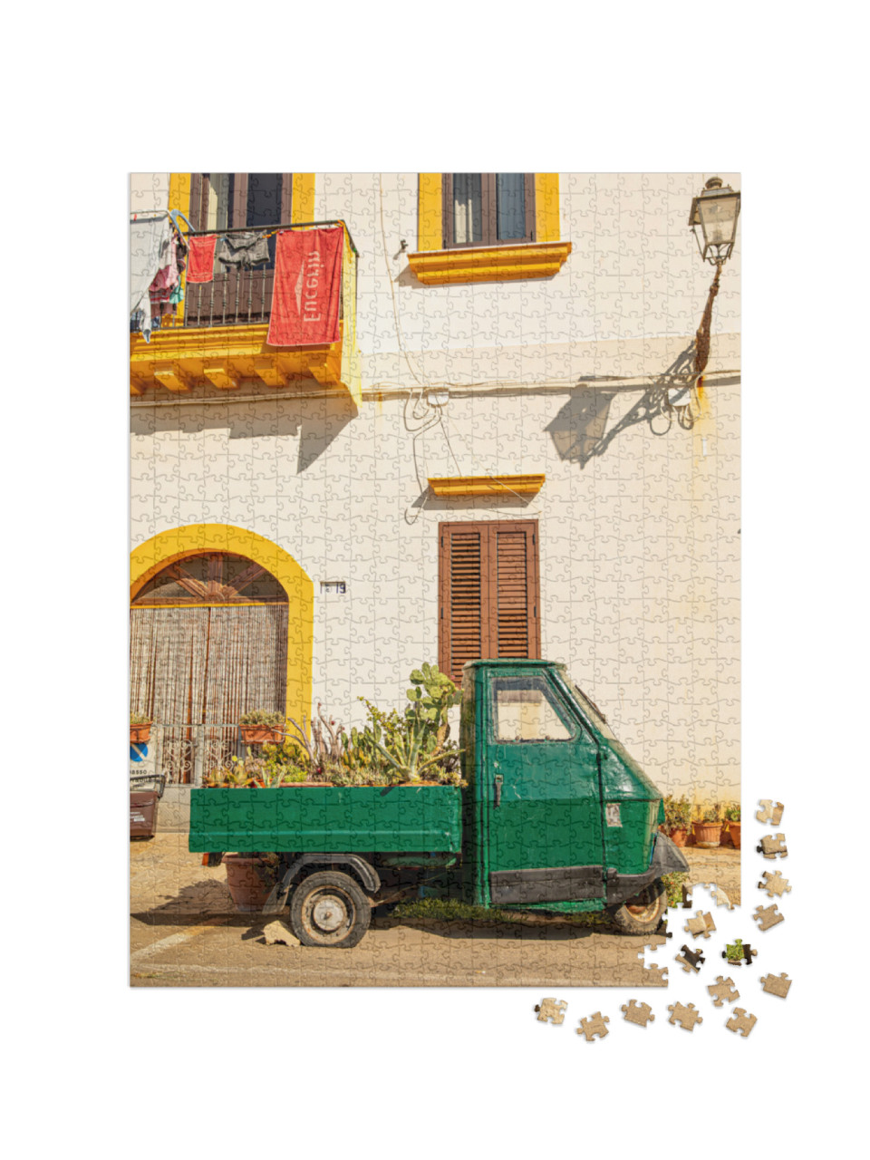 Puzzle 1000 pezzi „Cactus in una vecchia auto tradizionale a Gallipoli, Puglia, Italia“