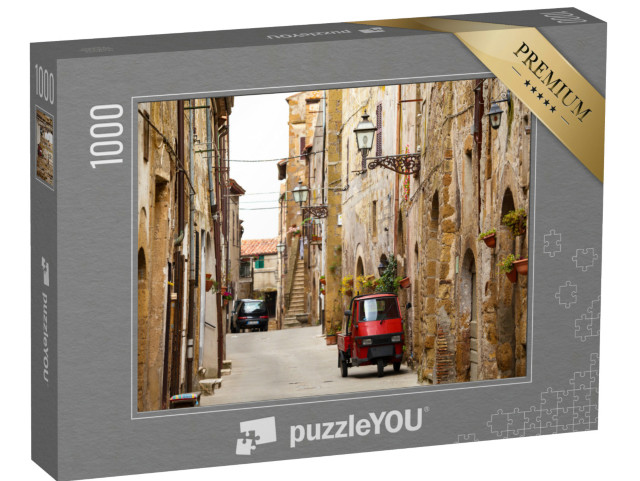 Puzzle 1000 pezzi „Piaggio Ape in piedi nella strada vuota di una vecchia città italiana“