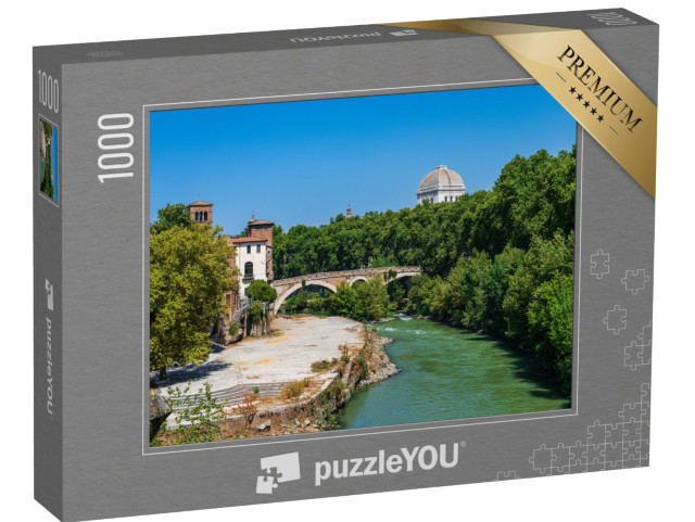 Puzzle 1000 pezzi „Una vista pittoresca del Tevere con edifici storici e un ponte a Roma“