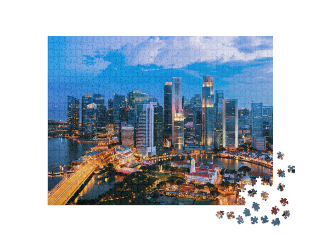 Puzzle 1000 pezzi „La città di Singapore al tramonto: gli edifici di Marina Bay“