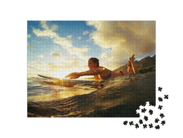 Puzzle 1000 pezzi „Surf da onda al tramonto“