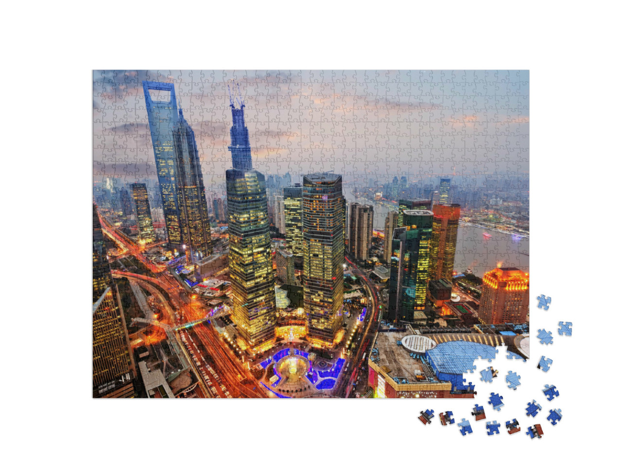 Puzzle 1000 pezzi „Vista dalla torre televisiva Oriental Pearl di Shanghai“