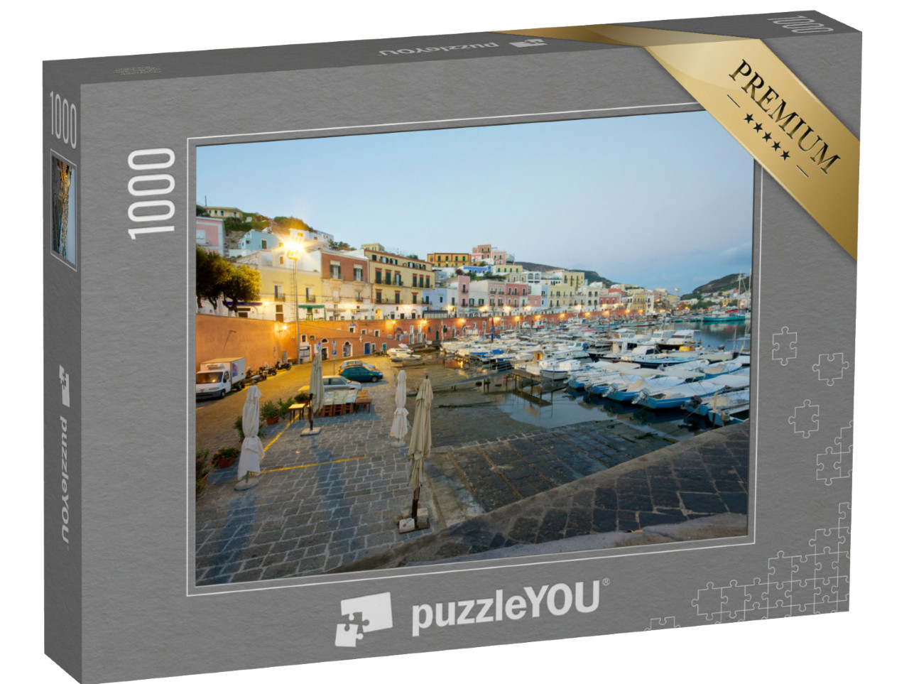 Puzzle 1000 pezzi „Città dell'isola di Ponza e porto prima dell'alba. Italia“
