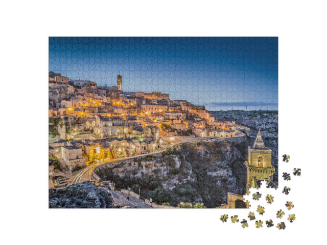 Puzzle 1000 pezzi „Antica città di Matera (Sassi di Matera) al tramonto, Basilicata, Italia meridionale“