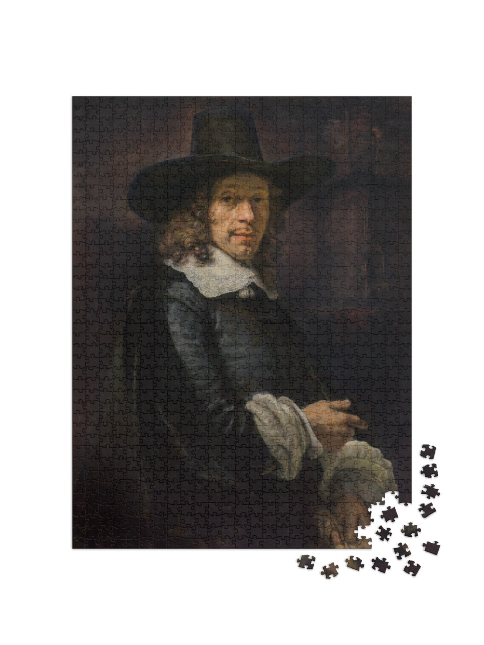 Puzzle 1000 pezzi „Rembrandt - Ritratto di gentiluomo con grande cappello e guanti“