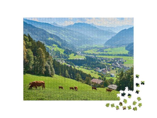 Puzzle 1000 pezzi „Vista sulla splendida Zillertal in Tirolo, Austria“