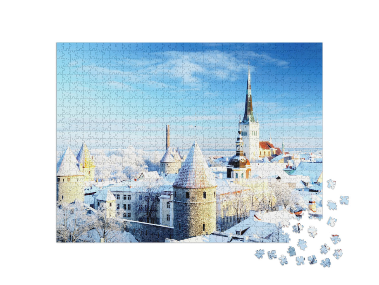 Puzzle 1000 pezzi „Bellissimi alberi innevati: l'inverno a Tallinn, Estonia“