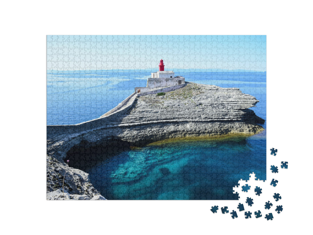Puzzle 1000 pezzi „Faro della Madonetta, Bonifacio, sud della Corsica, Francia“