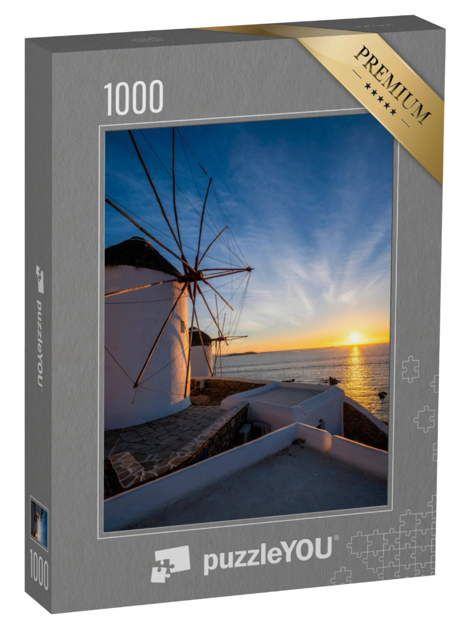 Puzzle 1000 pezzi „I mulini a vento della città di Chora, Mykonos“