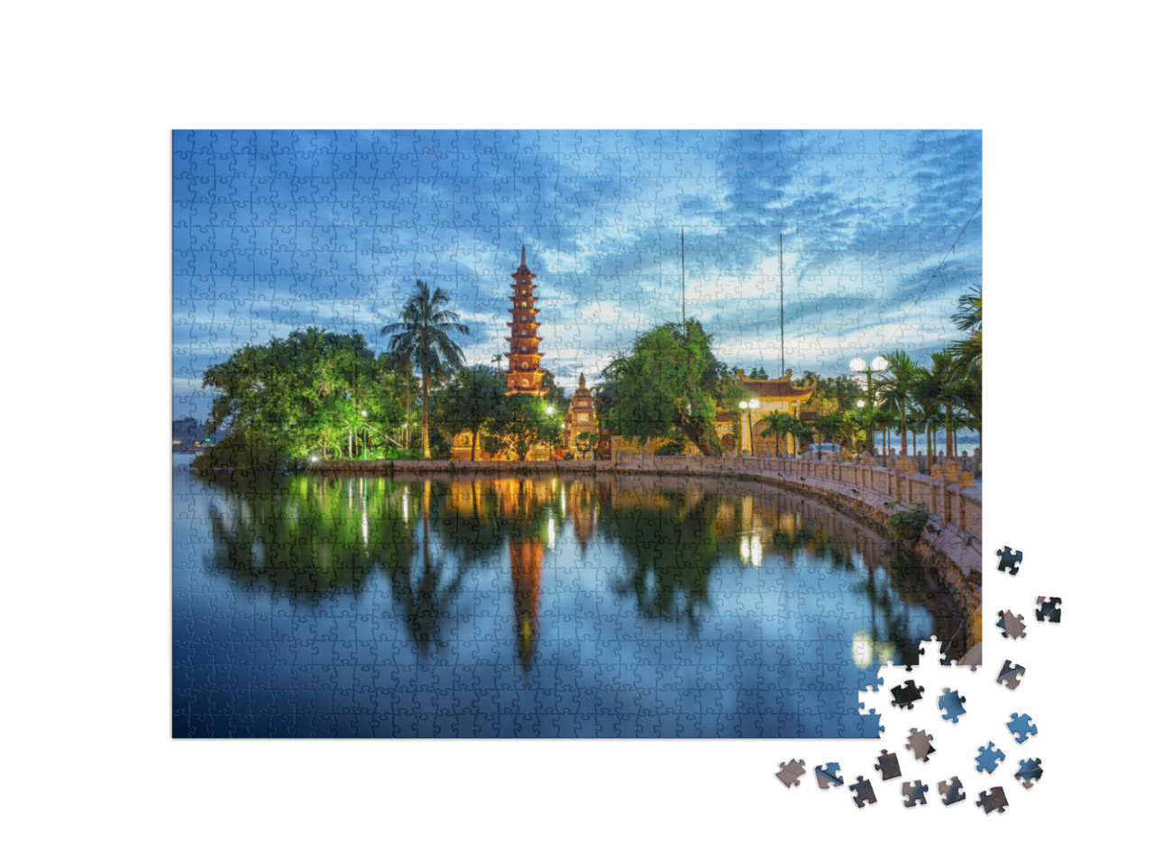 Puzzle 1000 pezzi „Vista panoramica della Pagoda di Tran Quoc, tempio di Hanoi, Vietnam“